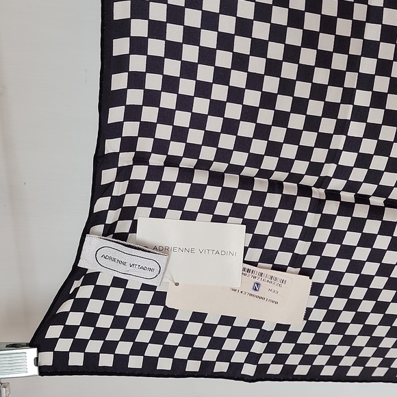Vintage black white silk  checkered square scarf Adrienne Vittadini NWT - Picture 4 of 5